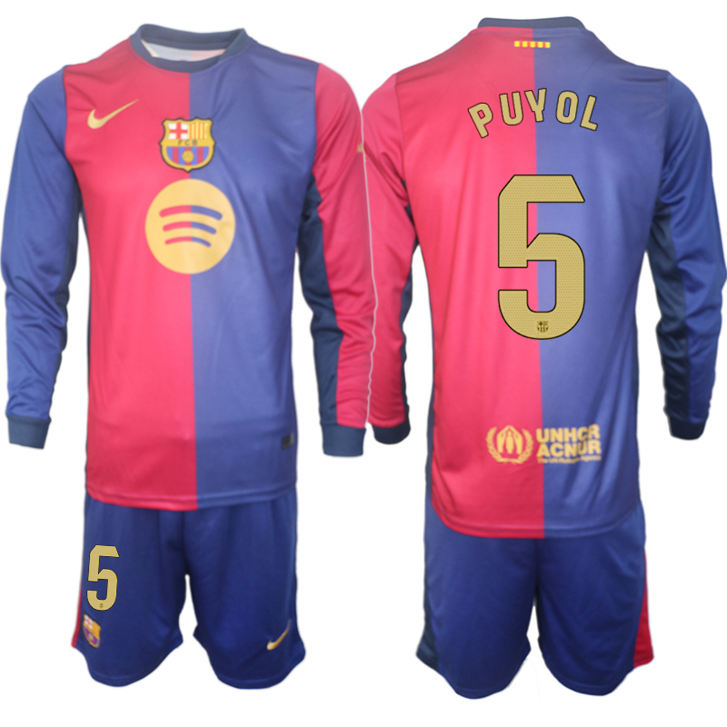 Men 2024-2025 Club Barcelona home Long Sleeves Blue #5 Soccer Jersey